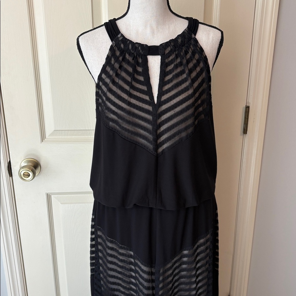 London Times Maxi High Neck Halter Sleeveless Black Chevrons Dress size 12 - Picture 5 of 10